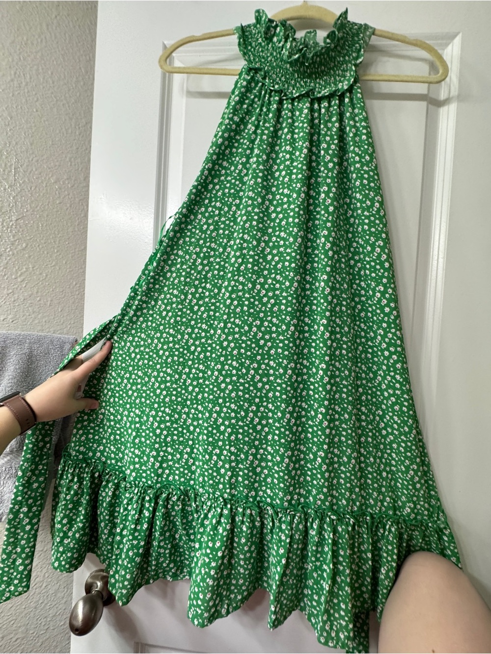 JODIFL Green Floral Ruffle-Hem A-Line Skirt